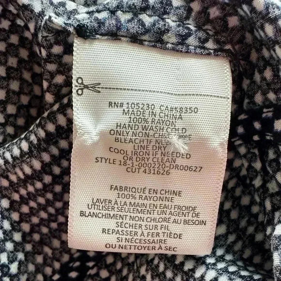 Joie Acey Button-Front Long-Sleeve Printed Navy & White Dress roll tab - Picture 7 of 8